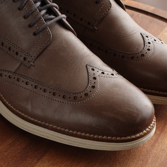 Cole Haan Oxfords Mens SZ 8.5M Gray Brown Grand OS Leather Wingtip Dress Shoes - Picture 5 of 15